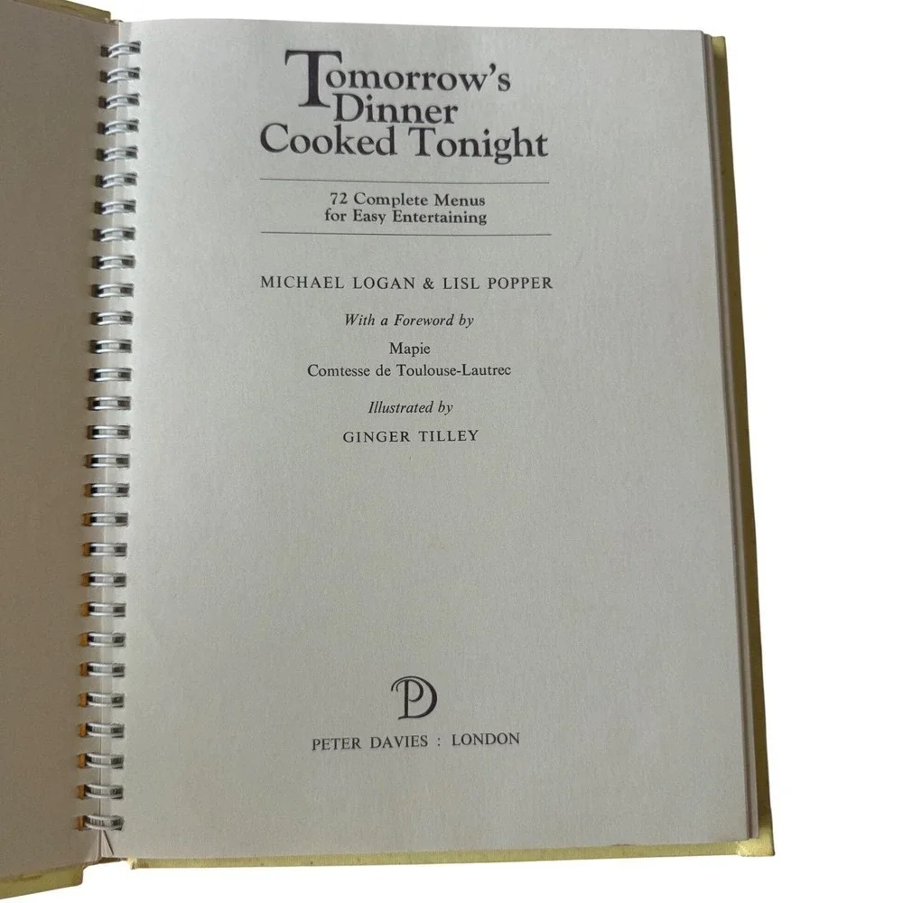 Tomorrow's Dinner‎ Cooked Tonight Logan Popper 1971 Vintage Cookbook Cottagecore